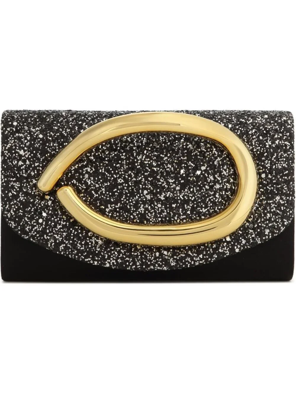 👜Women's Black Sparkly Vegan Leather Clutch Gold Handle Evening Bag Party